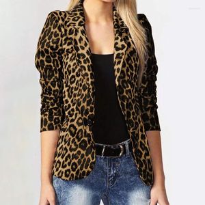 Kvinnorjackor Fashion Leopard Shirts Coat Vintage Office Lady Cardigan Suit Outwear Jacket Elegant Long Sleeve Women Clothing Tops 24362