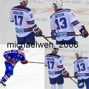 WENG O 13 PAVEL DATSYUK KHL CKA PETERSBURG 17 ILYA KOVALCHUK KHL MENS YOUTH SYTCHED EBRODERY Hockey Jerseys White Blue