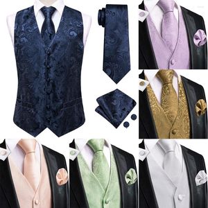 Coletes masculinos formal azul marinho mens colete de seda paisley jacquard lenço abotoaduras gravata sem mangas wistcoat conjunto presente de negócios hi-tie