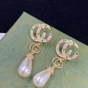 2023 New Hoop Earrings Fashion Luxury Brand Designer Gorgeous Colored Diamond Pearl Pendant Pop Party Star Earrings Wedding Top Jewelry with Box