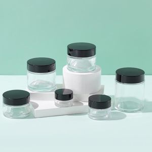 Empty Clear Cream Jars 5-100g Cosmetic Bottles Lip Balm Round Container with inner PP Liner Black White Caps