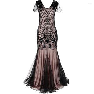 Casual Dresses 1920s Gatsby Party Length Dress Vintage Women Sequins Maxi Vestidos Pärled Flapper 20s Club Floor Length