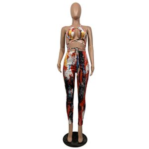 Designer Summer Tracksuits Two Piece Sets Women Tie Dye Outfits Backless Halter Top and Pants Sportwear Night Club Wear Outdoor Beach Wear Wholesale 9674