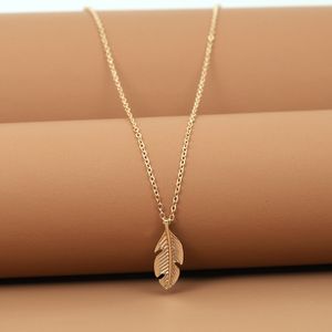 Fashion Light as Feather Leaf Pendant Gold Plated Designer Necklace Woman Alloy South American Womens Choker Mens Necklaces Jewelry with Letters Wish Card Gift
