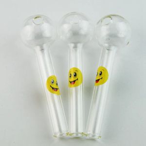 Unique Smile Logo Pattern Glass Pipe With Straight Tube Ball Pyrex Glass Oil Burner Pipe Smoking Hand Pipe Small Pipes SW15 C7 LL