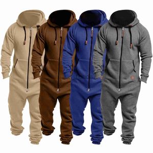 Herren-Trainingsanzüge, Herren-Onesie-Overall, Pyjama, langärmelige Jogginghose, reine Farbe, Spleißen, Herbst-Winter, lässiger Kapuzenpullover, männlicher Reißverschluss-Overall, Workout, J231111