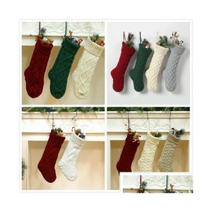 37Cm/46Cm Fashion Personalized Knit Christmas Stocking Gift Bags Acrylic Decorations Xmas Large Decorative Drop Delivery Dhbah