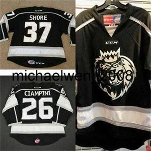 Weng 2017 Mens Womens Kids ECHL Monarchs 37 Nick Shore 26 Daniel Ciampini costurado barato de alta qualidade camisas de hóquei corte de goleiro