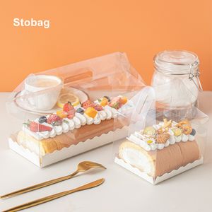 Present Wrap Stobag 5st Swiss Roll Cake Box Packaging Beard Transparent Hand Handduk Mousse Wholesale Birthday Wedding Handmade 230411