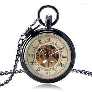 Pocket Watches Fashion Black Open Face Automatic Watch Exquisite Antique Clock for Men Women Gift Years Accessory Necklace