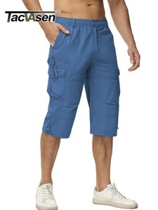 Men's Pants TACVASEN Cotton Below Knee Length 34 Long Shorts Men's Tactical Pants Multi Pocket Summer Twill Work Cargo Pants Man 230410