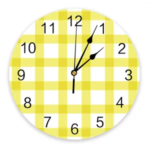 Orologi da parete Plaid giallo Orologio rotondo bianco Design moderno Decorazione per la casa Soggiorno Tavolo da cucina per bambini