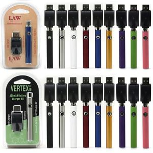 Vertex Law Bateria Pré-aquecimento 350mAh Tensão Ajustável 9 Cores Baterias Fit para 510 Thread Tank 3 Embalagem Em Estoque Cigarros Eletrônicos Vape Pen