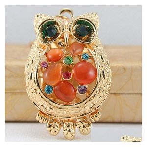 Delicate Lucky Owl Key Ring With Bright Crystal Chain Cute Metal Gifts Car Pendant Drop Delivery Dhsk3