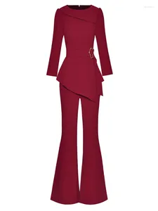 Calças de duas peças femininas definir outono de alta qualidade moda preto vinho vermelho leitoso branco escritório jaqueta casual pagode conjuntos longos