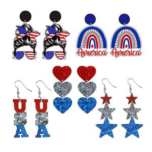 Dangle Chandelier 4th of July Jewelry Cute Decoration American Mama Flag Star USA Memorial Independence Day أقراط أكريليك وطني للنساء Z0411