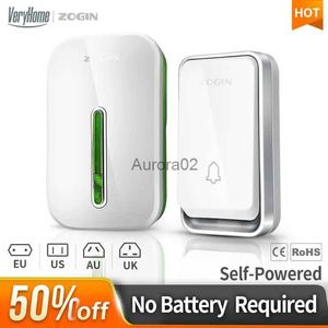 Doorbells ZOGIN Self Powered Waterproof Wireless DoorBell night light no battery EU plug home Cordless Door Bell 1 2 button 1 2 Receiver YQ231111