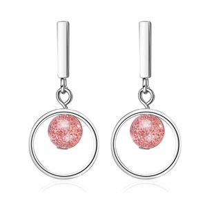 Studörhängen Fashion Sterling Silver 925 för kvinnor Korean liten färsk rosa jordgubbkristall rund öronring brud smyckenstud