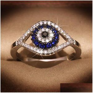 Pierścienie klastra moda diamentowa damska mrożona przez diabła pierścień oka s925 szterling sier biżuterię upuszczenie Dhgarden OTYB9