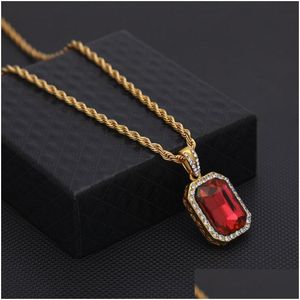 Pendant Necklaces Mens Mini Ruby Necklace Gold Cuban Link Chain Fashion Hip Hop Jewelry For Men Drop Delivery Pendants Dhgarden Otjin