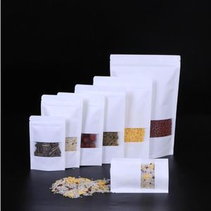 Tätbara väskor Vita Kraft Paper Bag Stand Up Zipper Återförslutningsbar matklass Snack Cookie Packing Bag Ulppk