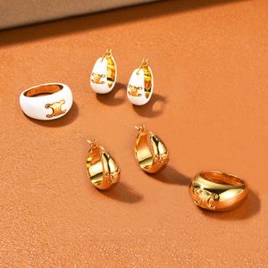 2023 Nya modedesigner smycken sätter dingle drop 18k guldörhängen ringar för kvinnor fest smyckespresent