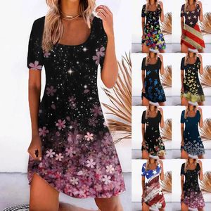 Casual Dresses in Stock Women Summer Dress Crew Neck mini Print Loose Beach Short Tank Fashionable Vintage Ropa Mujer