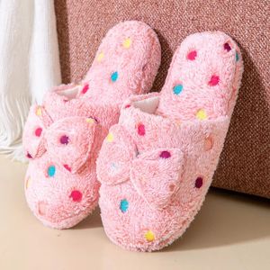 Pantofole da donna casa calda carino autunno inverno fiocco calore spesso peluche antiscivolo scarpe per il tempo libero morbido pavimento camera da letto diapositive piatte 231110