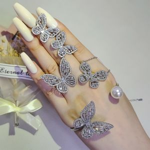 Butterfly Jewelry set Zircon White Gold Filled Promise Party Wedding Rings Earrings Necklace Bangle For Women Bridal Jewelry