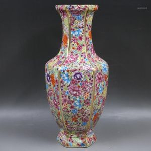 Vasen Jingdezhen Antique Qianlong Year Mark Emaille Golden Hexagonal Flowers Vase Porcelain Collection