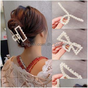 Hair Clips & Barrettes New Korean Imitation Pearl Bow Hair Claw Clip For Women Fashion Geometric Hollow Hairpins Girl Access Dhgarden Dh3Ei