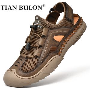 Yaz örgü erkek sandalet nefes alabilir İtalyan marka rahat sandalet erkek plaj sandalları el yapımı açık erkek ayakkabıları zapatos hombre