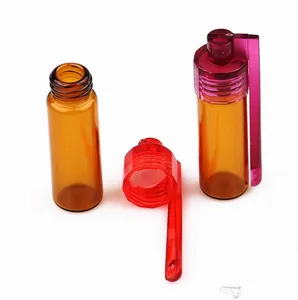 Colorful 36mm 51mm Dimensioni da viaggio Bottiglia di plastica acrilica Snuff Snorter Dispenser Portapillole in vetro Contenitore fiala con cucchiaio 600 pezzi