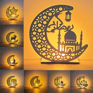 Nyhetsartiklar Ramadan LED Light Decoration 2023 Moon Star Wood Ornament Eid Mubarak Islam Muslim Decor Al Adha Ramadan Kareem Gift For Home Z0411