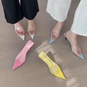 New Style Temperament Pointed Toe Open Toe Thin Heel High Heel Transparente Hausschuhe für Damen Sommer Outwear 230411