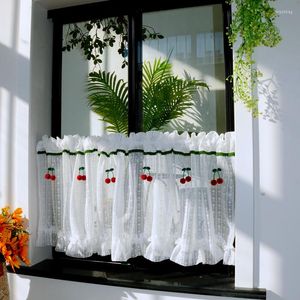 Cortina pastoral renda branca cortinas curtas para banheiro de cozinha meio café com morango pronto para janela feita decoração