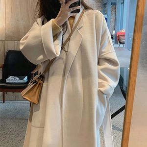 Women's Wool Blends 2023 Autumn Coat Open Stitch Design Long Elegant Woolen Veste Femme Tops Abrigo Mujer 231110