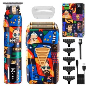 Clippers Trimmers Barber Professional Hair Clipper laddningsbar graffiti Electric Finish Cutting Machine Beard Trimmer Shaver Cordless Work 230411