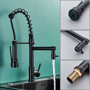 Kökskranar Senlesen Spring Pull Down Sink Faucet mässingsdäck monterade två pips dubbelläge Kylmixer Tap Crane 230411