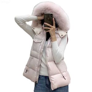 Kvinnor Down Parkas Mens Mens Womens Designer Fur Collar Hooded Vests Down Jacket Winter Outdoors Cyleproof Warm Bread Down Jackets WB06 Pink Black Fashion Slim Vest EEX9