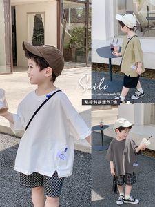 T-shirty letnie ubranie dla dzieci chłopców z krótkim rękawem T-shirt dziecięcy bawełna bawełniana luźna top chłopców koreańskie na pół rękawie moda 5 230412