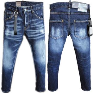 Mens Jeans Blue Hole Ripped Pants Fashion Italy Style Skinny Denim Pant Biker Motorcycle Rock Revival Trousers 4EJ6