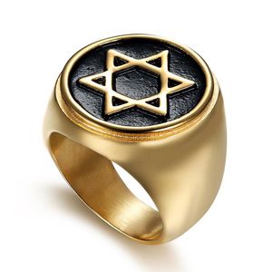 Rings de cluster Estrela judaica de David Male Ring Color dourado Héxágono de aço inoxidável para homens Jóias punk tamanho 7-13cluster