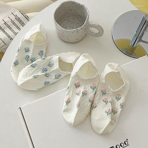 Women Socks Women's Sock Slippers Invisible Casual Anti-slip Japanese Fashion Summer Flower Female Soft No Show For Cute