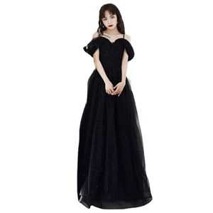 Svarta aftonklänningar sexig älskling från axeln gnistrande tyllgolv längd prom party klänning