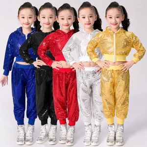 Stage Wear Girls Dance Costume Jazz Sequin Hip Hop Clothes Kids Competitions Ballroom Performance Clothing