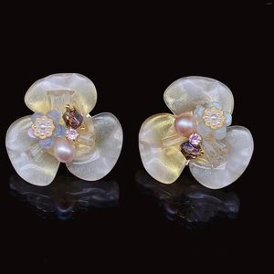 Stud Earrings EVACANDIS Handmade Designer Women's Pearl Flower Beautiful Crystal 18K Gold Plated S925 Silver Needle