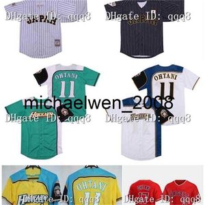 Najwyższej jakości Japan Samurai 16 Shohei Ohtani Jersey Black White Stripe Pinstriped Hokkaido Nippon Ham Fighters Film w 100% zszyty