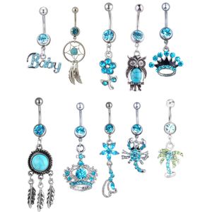 Navel Bell Button Rings Aq10001 Belly Ring Mix 10 Styles Aqua.Colors Pcs Crown Dream Catcher Owl Drop Delivery Jewelry Body Dhgarden Otakr