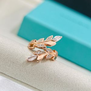 Luxury Band Rings S925 Sterling Silver Paper Flower Brand Designer Full Crystal Leaf Open Adjustable Open Ring For Women Wedding Jewelry With Box Party Gift